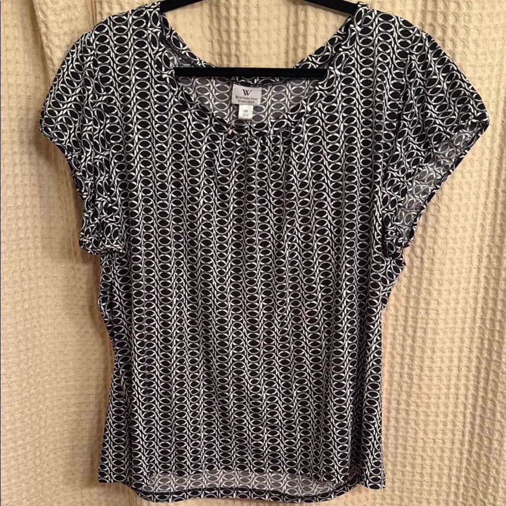 Worthington Black Blouse with Puff Sleeves and Cap Sleeve Length